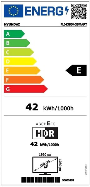 Television 43“ Hyundai FLJ 43854 GSMART Energy label