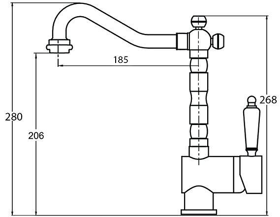 Tap AQUASANITA Hera 2473 Old Brass Technical draft
