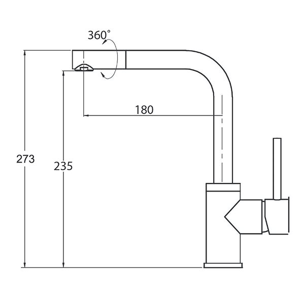 Tap AQUASANITA Forte 5553 Black metallic Technical draft