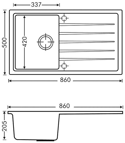 Granite Sink GRANISIL Vivaldi 860.0 Croma Technical draft