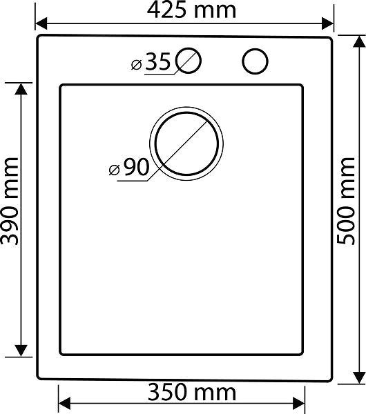 Granite Sink AQUASANITA Simplex 425 Alumetallic Technical draft