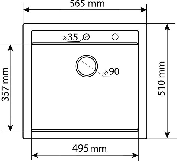 Granite Sink AQUASANITA Quadro 565 Alba Technical draft