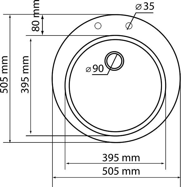 Granite Sink AQUASANITA Clarus 505 Alumetallic Technical draft