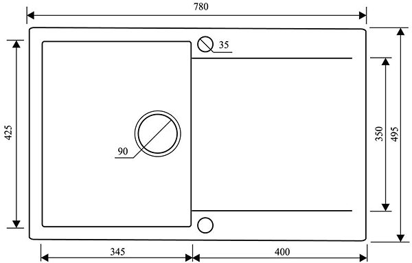 Granite Sink AQUASANITA Cuba 780.0E Beige Technical draft
