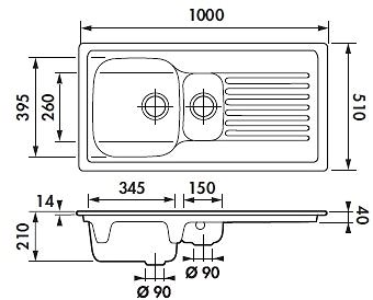 Ceramic Sink Luisina Targa 1000.10 White Technical draft
