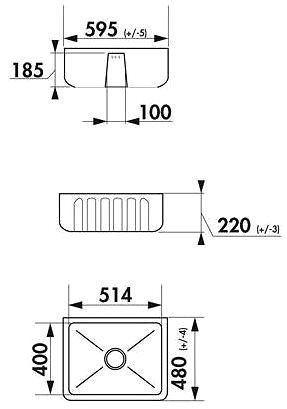 Ceramic Sink CHAMBORD Louis 595 White Technical draft