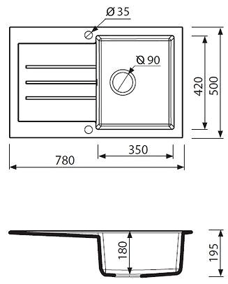 Granite Sink MARMORIN Tellur 780.0E, White Technical draft