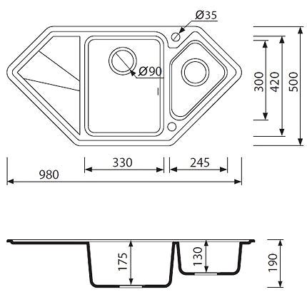 Granite Sink MARMORIN Torro 980.10ER, Grey Technical draft