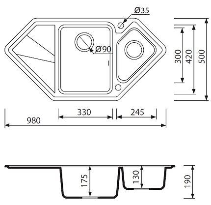 Granite Sink MARMORIN Torro 980.10ER, Sand Technical draft
