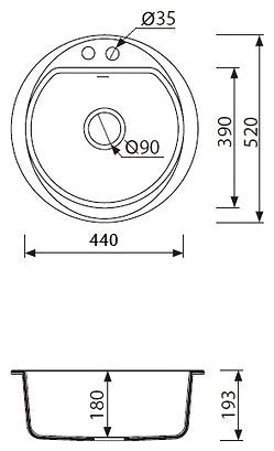 Granite Sink MARMORIN Duro 520E, White Technical draft