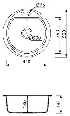 Granite Sink MARMORIN Duro 520E, Grey Technical draft