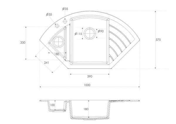 Granite Sink MARMORIN Tellur 1000.10ER, Sand Technical draft