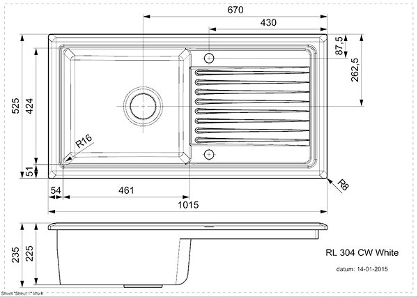 Ceramic Sink REGINOX Classic 1015.0 White Technical draft