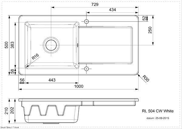 Ceramic Sink REGINOX Modena 1000.0 White Technical draft