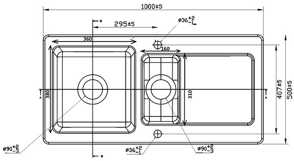 Ceramic Sink REGINOX Modena 1000.10 White Technical draft