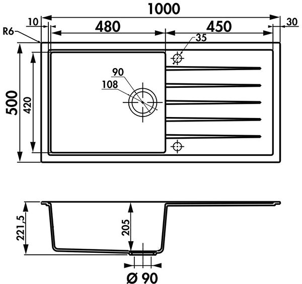 Granite Sink GRANISIL Vivaldi 1000.0 Concrete Technical draft