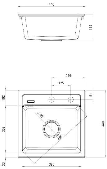 Granite Sink DEANTE Zorba 440E Sand Technical draft