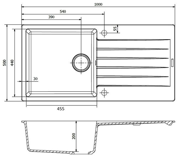 Granite Sink REGINOX Harlem 1000.0 White Technical draft