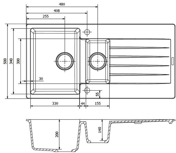 Granite Sink REGINOX Harlem 1000.10 White Technical draft