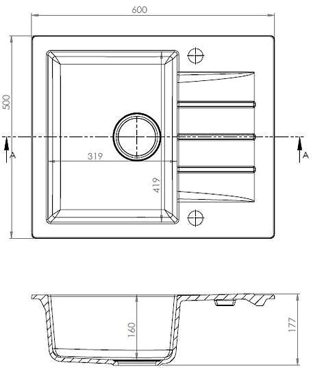 Granite Sink AXIS Mojito 600.5E Caffe Latte Technical draft