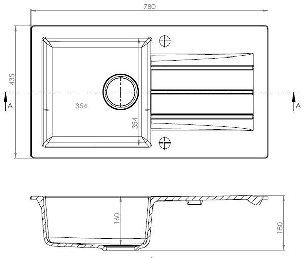 Granite Sink AXIS Mojito 780.0E Night Glow Technical draft