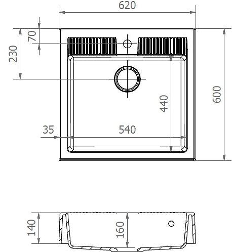 Granite Sink AXIS Antiga 620 Pure White Technical draft