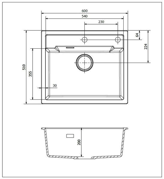 Granite Sink REGINOX Amsterdam 600 Black Technical draft