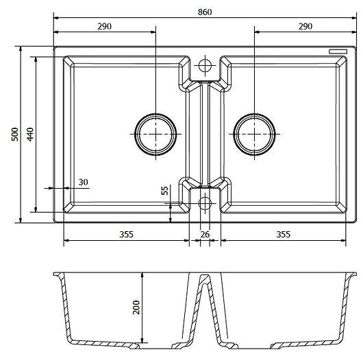 Granite Sink REGINOX Amsterdam 860.2, White Technical draft