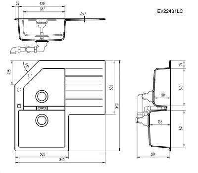 Granite Sink LUISINA EVIER 840.20ER, White Technical draft