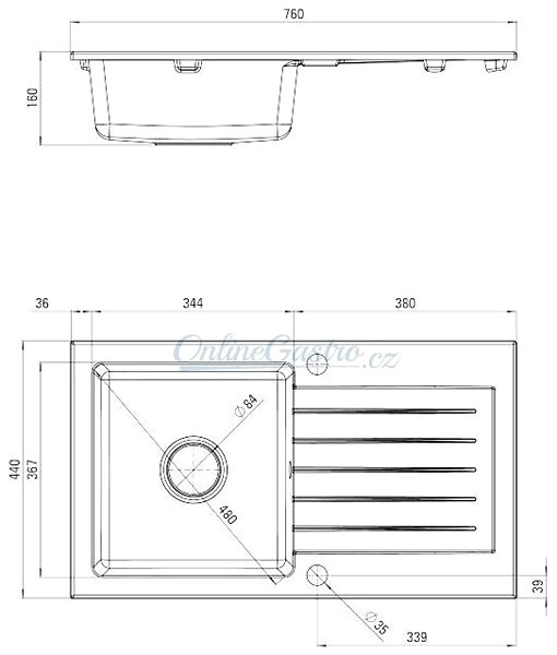 Granite Sink DEANTE Zorba 760.0E Grey Metallic Technical draft