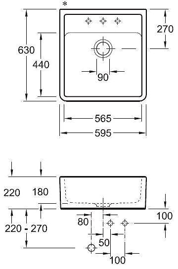 Ceramic Sink VILLEROY & Boch Tradition 595 White Ceramic La Rose Technical draft