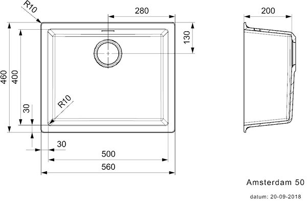 Granite Sink REGINOX Amsterdam 560 Black Technical draft
