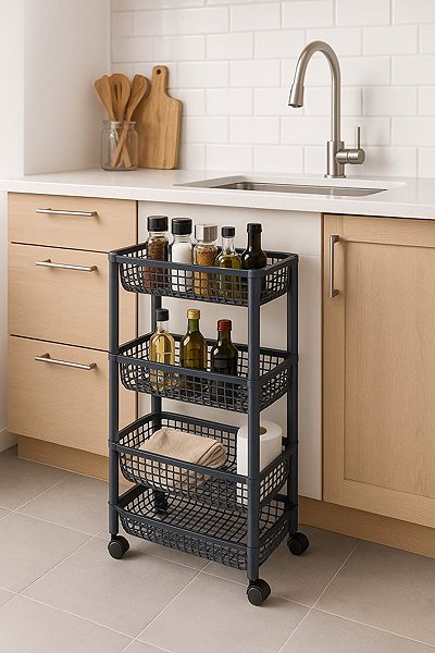 Shelving Unit DOCHTMANN Mobile storage trolley 4 shelves 46,5 × 26 × 78,8 cm, grey ...