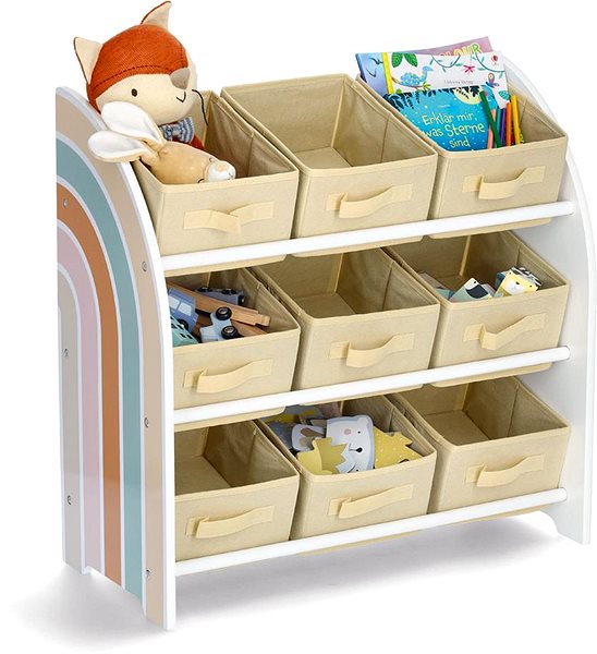 Shelving Unit ZELLER Children's storage shelf with 9 fabric boxes rainbow motif 65 × 30 × 64 cm ...