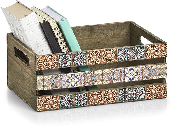 Úložný box ZELLER Dřevěná bedýnka dekor mozaika 32 × 22 × 13,5 cm ...