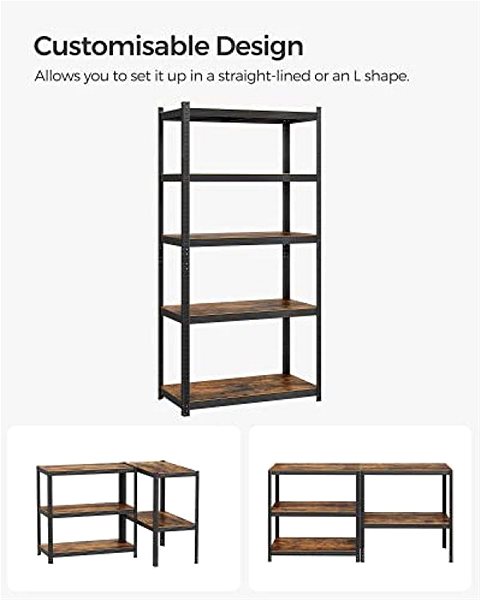 Shelving Unit SONGMICS Shelf 5 shelves, industrial, 180 × 90 × 40 cm, brown-black ...