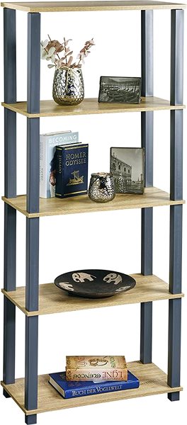 Shelving Unit KESPER Shelf rack Blue 5 shelves, plastic, MDF, 60 × 147 × 29 cm ...