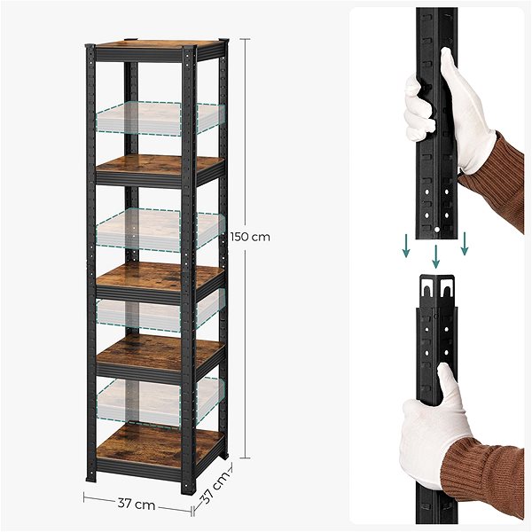 Shelving Unit SONGMICS Industrial shelving rack, bookcase 37 × 37 × 150 cm ...