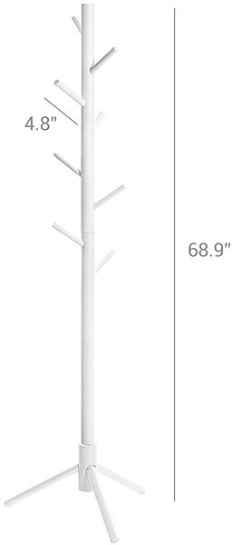 VASAGLE wooden standing coat rack white 8 hooks 47×47×175cm.