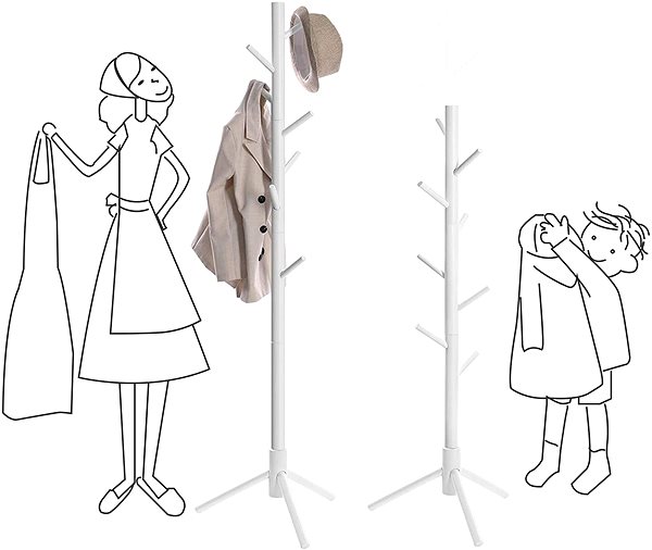 VASAGLE wooden standing coat rack white 8 hooks 47×47×175cm.