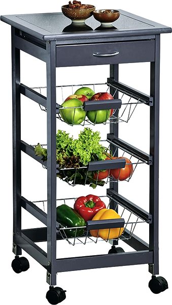 Shelving Unit KESPER Mobile kitchen shelf with glass work surface 36 × 36 × 77 cm, grey ...