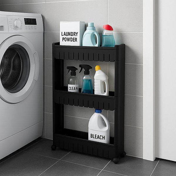 Shelving Unit DOCHTMANN Bathroom shelf - narrow black, plastic, 54 × 72 × 12 cm ...