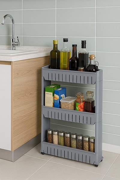 Shelving Unit DOCHTMANN Bathroom shelf - narrow, grey, plastic, 54 × 72 × 12 cm ...