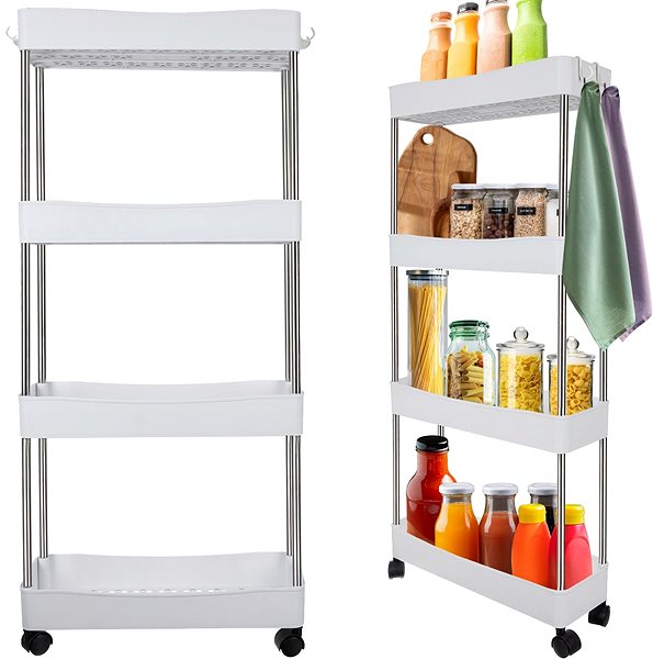 Shelving Unit Ruhhy 24291 Shelf on wheels, 4 shelves, white ...