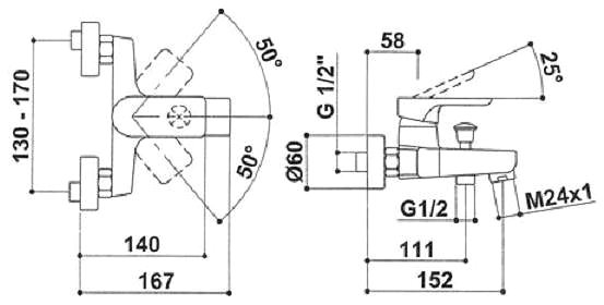 Tap RAF Torino Bath tub mixer, wall-mounted, without accessories ...