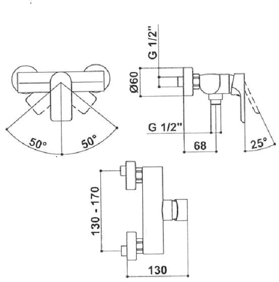 Tap RAF ARMATURY Wall mounted shower mixer without accessories, TORINO, upgraded model ...