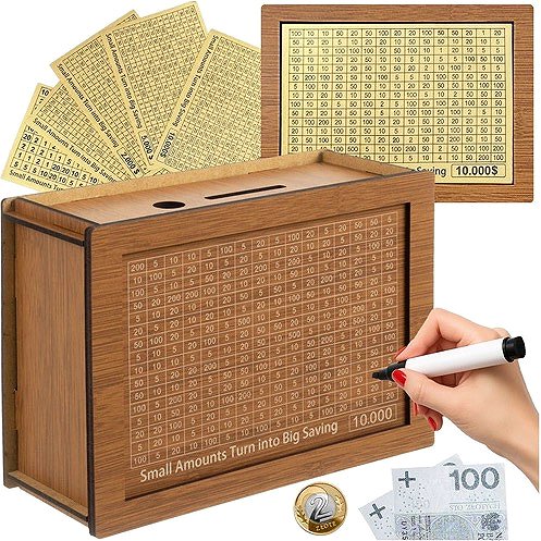 Ruhhy Cash Box 24602 Wooden savings box with challenge .