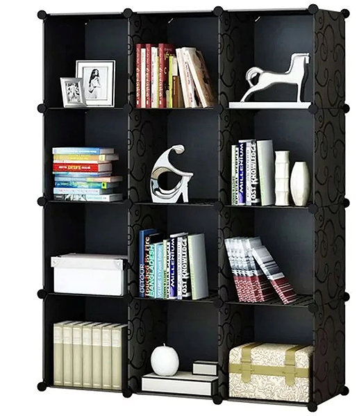 Shelving Unit Hogler 3419 Variable shelving system 12 modules, 140 × 47 × 175 cm, black and white ...