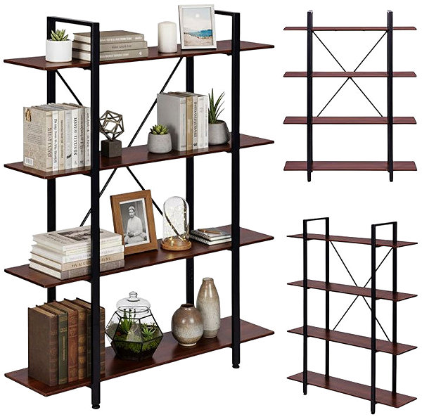 Shelving Unit ModernHome S-04A Industrial style shelf, 4 shelves, 105 × 140 cm, brown ...