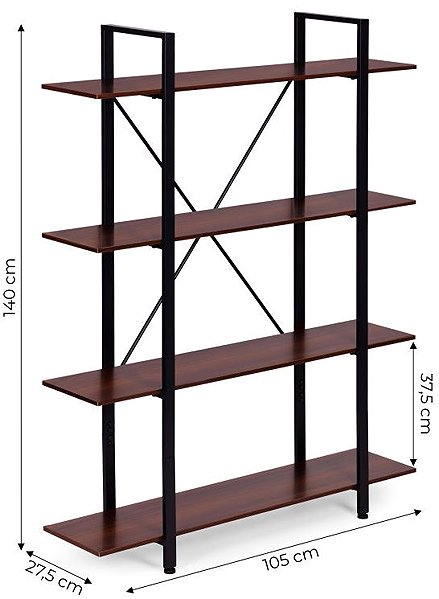 Shelving Unit ModernHome S-04A Industrial style shelf, 4 shelves, 105 × 140 cm, brown ...